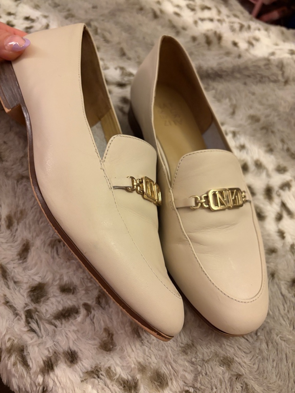 Naturalizer Cream Leather Loafers with Gold Accent